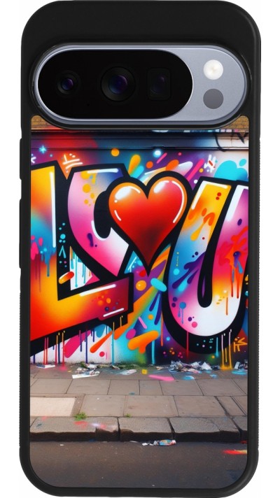 Coque Google Pixel 10 / Pixel 10 Pro - Silicone rigide noir Valentine 2025 Love U Tag