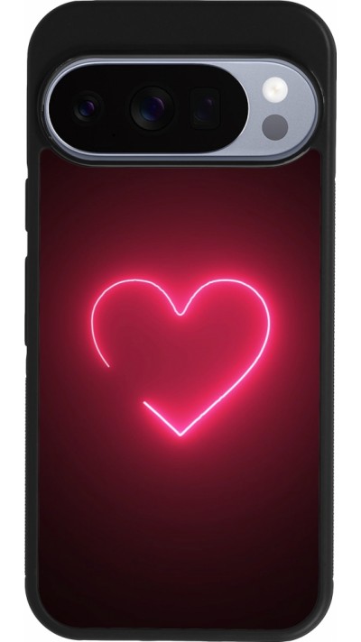 Coque Google Pixel 10 / Pixel 10 Pro - Silicone rigide noir Valentine 2023 single neon heart