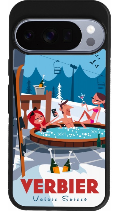 Coque Google Pixel 10 / Pixel 10 Pro - Silicone rigide noir Verbier Mountain Jacuzzi