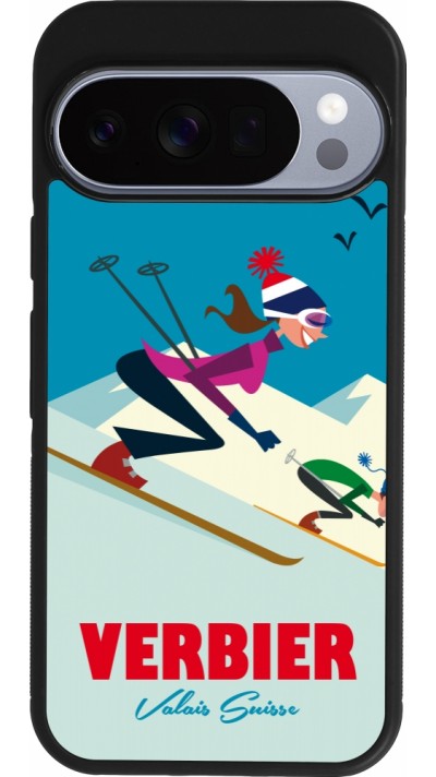 Coque Google Pixel 10 / Pixel 10 Pro - Silicone rigide noir Verbier Ski Downhill
