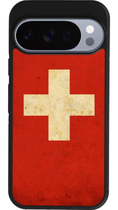 Coque Google Pixel 10 / Pixel 10 Pro - Silicone rigide noir Vintage Flag SWISS