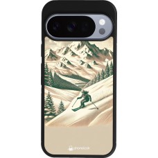 Coque Google Pixel 10 / Pixel 10 Pro - Silicone rigide noir Vintage Ski Mountain