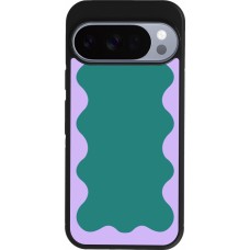 Coque Google Pixel 10 / Pixel 10 Pro - Silicone rigide noir Wavy Rectangle Green Purple