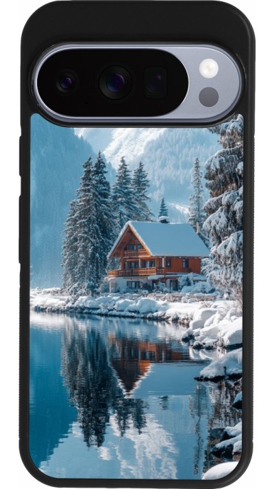 Coque Google Pixel 10 / Pixel 10 Pro - Silicone rigide noir Winter 25 Winter house forest day