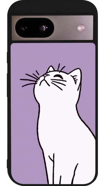 Google Pixel 8a Case Hülle - Silikon schwarz Chat auf lila Hintergrund