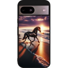 Coque Google Pixel 8a - Silicone rigide noir Cheval majestueux plage