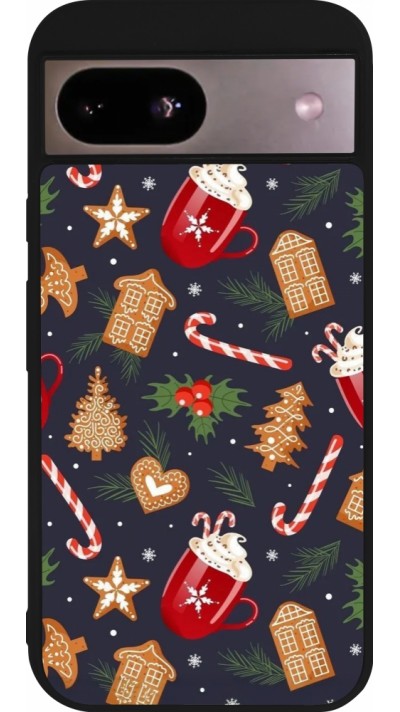 Coque Google Pixel 8a - Silicone rigide noir Christmas 25 Pattern Gingerbread House