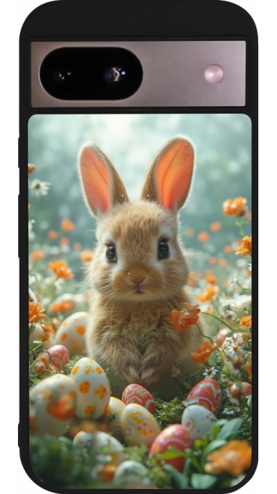 Coque Google Pixel 8a - Silicone rigide noir Easter 2026 Rabbit in the garden