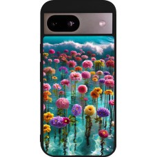 Coque Google Pixel 8a - Silicone rigide noir Flower sea waves