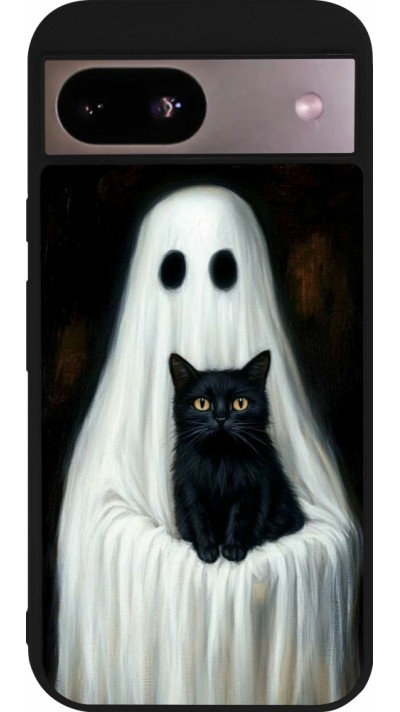 Coque Google Pixel 8a - Silicone rigide noir Halloween 2025 Ghost with black cat