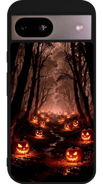 Coque Google Pixel 8a - Silicone rigide noir Halloween 2025 Road of Terrifying Pumpkins