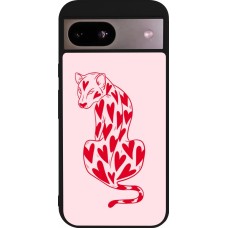 Google Pixel 8a Case Hülle - Silikon schwarz Leopard with hearts 2026