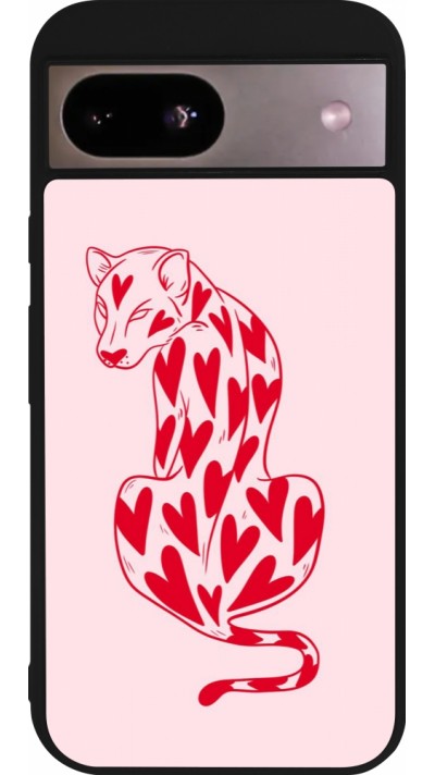Coque Google Pixel 8a - Silicone rigide noir Leopard with hearts 2026