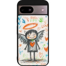 Coque Google Pixel 8a - Silicone rigide noir Little Angel Sketch Love