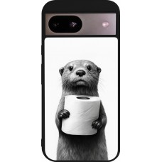 Coque Google Pixel 8a - Silicone rigide noir Loutre papier de toilette