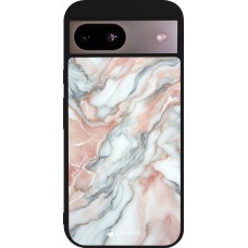 Coque Google Pixel 8a - Silicone rigide noir Marbre Rose Lumineux