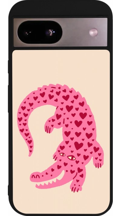 Coque Google Pixel 8a - Silicone rigide noir Pink crocodile 2026