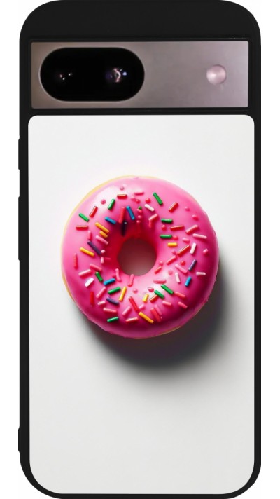 Google Pixel 8a Case Hülle - Silikon schwarz Weisser Hintergrund, pinker Donut