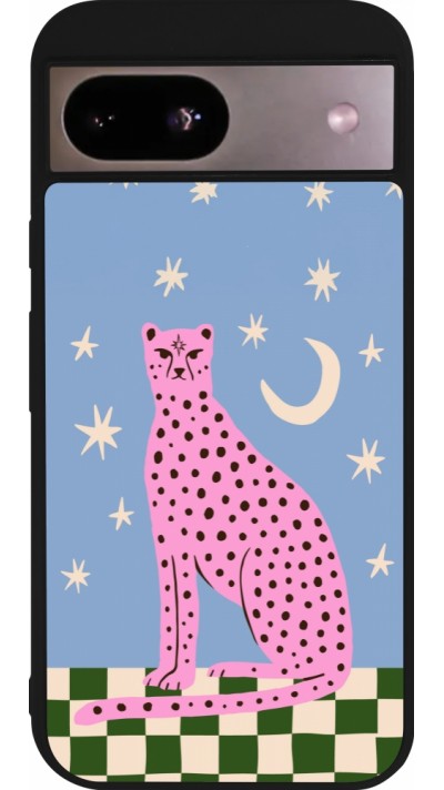 Coque Google Pixel 8a - Silicone rigide noir Pink leopard with stars 2026