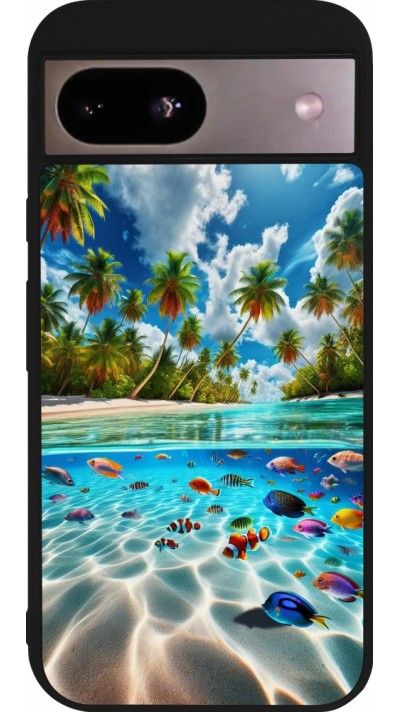 Coque Google Pixel 8a - Silicone rigide noir Plage Paradis