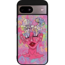 Coque Google Pixel 8a - Silicone rigide noir Psychedelic pink mushroom
