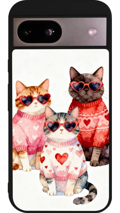 Coque Google Pixel 8a - Silicone rigide noir Saint Valentines Day 26 Cat Love