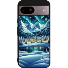 Coque Google Pixel 8a - Silicone rigide noir Snowy Mountain Village Lake night