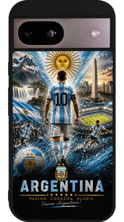 Coque Google Pixel 8a - Silicone rigide noir Football Argentine splash 2026