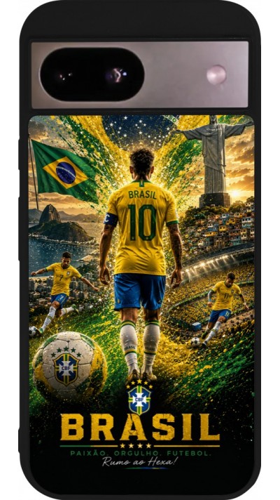 Coque Google Pixel 8a - Silicone rigide noir Football Brésil splash 2026