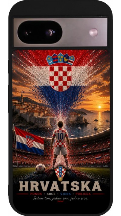 Coque Google Pixel 8a - Silicone rigide noir Football Croatie splash 2026