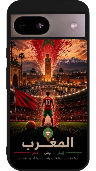 Coque Google Pixel 8a - Silicone rigide noir Football Maroc splash 2026