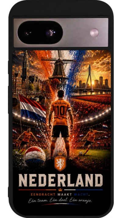 Coque Google Pixel 8a - Silicone rigide noir Football Pays-Bas splash 2026