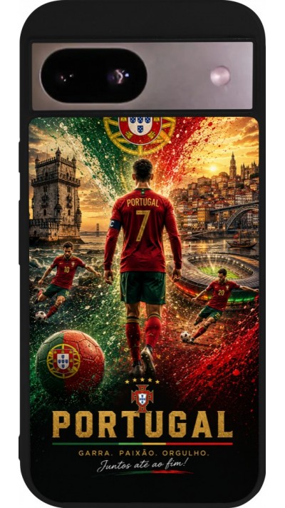 Coque Google Pixel 8a - Silicone rigide noir Football Portugal splash 2026