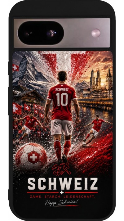 Coque Google Pixel 8a - Silicone rigide noir Football Schweiz splash 2026