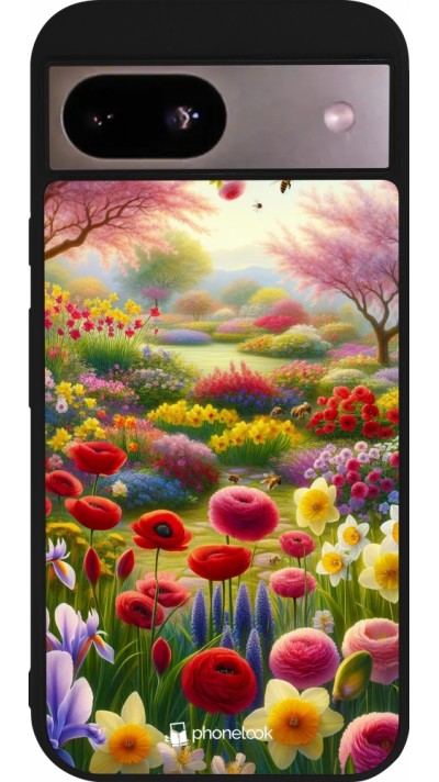 Coque Google Pixel 8a - Silicone rigide noir Spring 25 Bouquet printemps