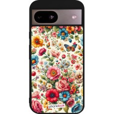 Coque Google Pixel 8a - Silicone rigide noir Spring 25 printemps fleuri