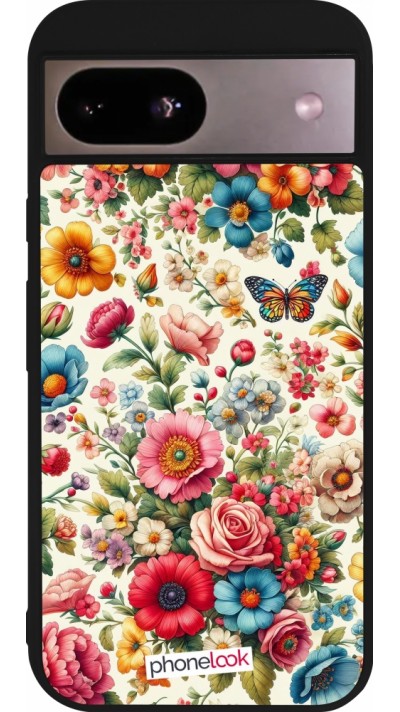 Coque Google Pixel 8a - Silicone rigide noir Spring 25 printemps fleuri