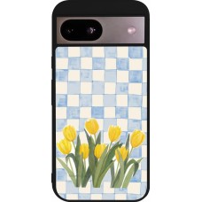 Coque Google Pixel 8a - Silicone rigide noir Blue vichy tulips Spring 2026
