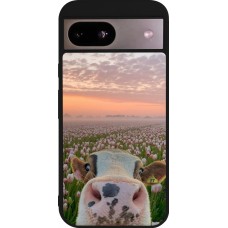 Coque Google Pixel 8a - Silicone rigide noir Cow with tulips Spring 2026