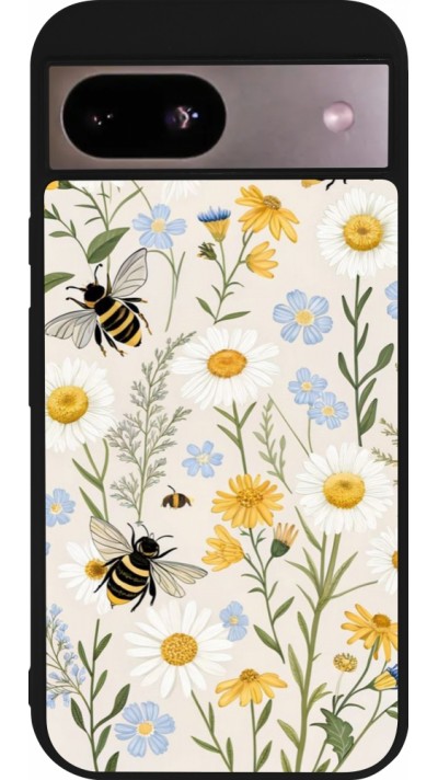 Coque Google Pixel 8a - Silicone rigide noir Pattern bees 2026
