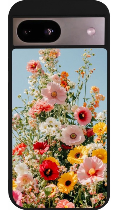 Coque Google Pixel 8a - Silicone rigide noir Spring flowers 2026