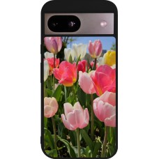 Coque Google Pixel 8a - Silicone rigide noir Tulips Spring 2026