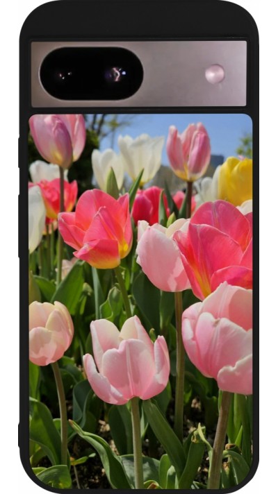 Coque Google Pixel 8a - Silicone rigide noir Tulips 2026