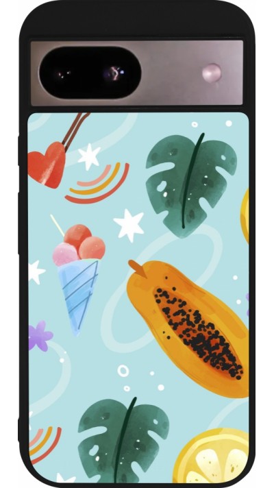 Coque Google Pixel 8a - Silicone rigide noir Summer 2025 Pattern papaya