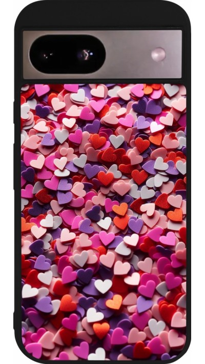 Google Pixel 8a Case Hülle - Silikon schwarz Valentin 2025 Konfetti