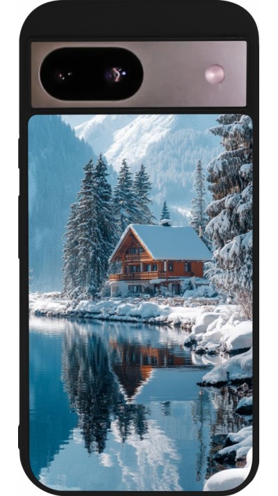 Coque Google Pixel 8a - Silicone rigide noir Winter 25 Winter house forest day