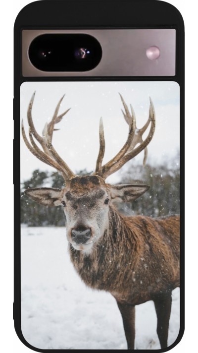 Coque Google Pixel 8a - Silicone rigide noir Winter 25 Winter reindeer