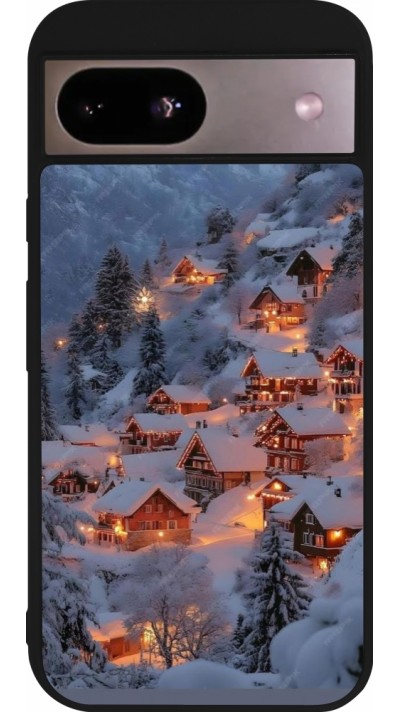 Coque Google Pixel 8a - Silicone rigide noir Winter 25 Winter snowy village