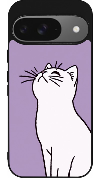 Google Pixel 9 / Pixel 9 Pro Case Hülle - Silikon schwarz Chat auf lila Hintergrund