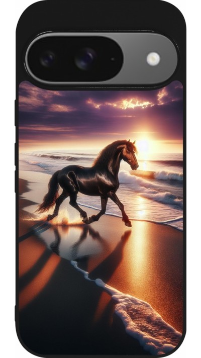 Google Pixel 9 / Pixel 9 Pro Case Hülle - Silikon schwarz Pferd majestätisch Strand